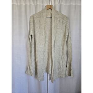 Qi Womens Large Cotton Open Cardigan Gray Sweater Boho Peasant Flare Sleeves